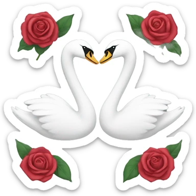 Swans facing each other with a rose in the middle  sticker