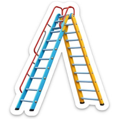 Design an adjustable ladder slide that is customizable in terms of base width and target height, and has multiple levels. Please present it in a cartoon style. sticker
