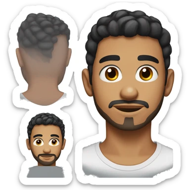 A head and shoulders shot of a 20 year old North African man, with short black hair, with beard facial hair,   with brown eyes wearing a t-shirt. sticker