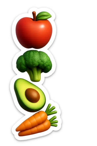 emoji stile iphone in 3d di cibo sano che fluttua in aria vericalmente, iperrealistico 4k sticker