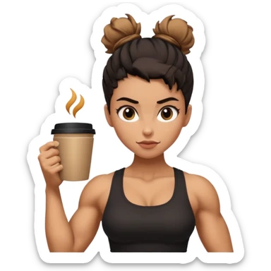 Caramel skinned toned female with black messy bun and coffee colored almond shaped eyes; flexing muscular toned biceps sticker