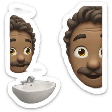 Picture of a man in his bathroom looking at his reflection actually seeing him as a wolf sticker