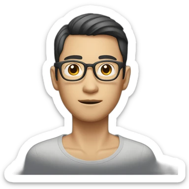 An Asian man with big eyes, fair complexion, metal-framed glasses, short hair and a slight stubble. sticker