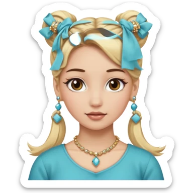 fancy blonde hair girl with ponytails brown makeup and jewellery sticker