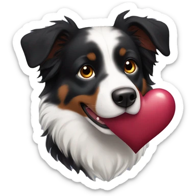 Small black australian shepherd dog with huge maroon heart sticker