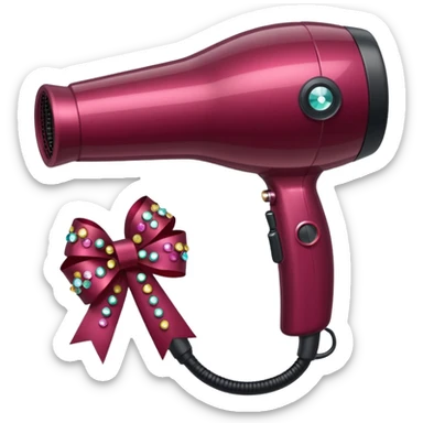 burgundy blow dryer with a ribbon covered in gems sticker