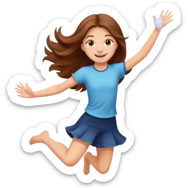 Girl with long brown hair happy jumping in the air with sunbeams in the background  sticker