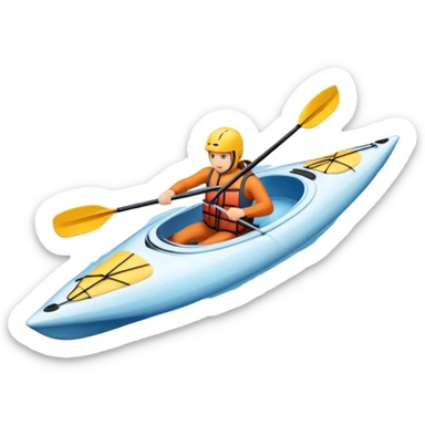 An icon showing a close-up of a sleek kayak with double-bladed paddles gliding through water. Splashes surround the boat as it cuts across a calm surface, symbolizing speed and focus. Transparent background emphasizes the dynamic and personal nature of kayak paddling. sticker