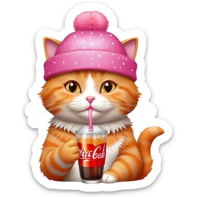 cat drinking a diet coke from mcdonald’s with a pink sparkly hat on sticker