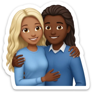 dark skin girlfriend hugs light skin boyfriend with long hair  sticker