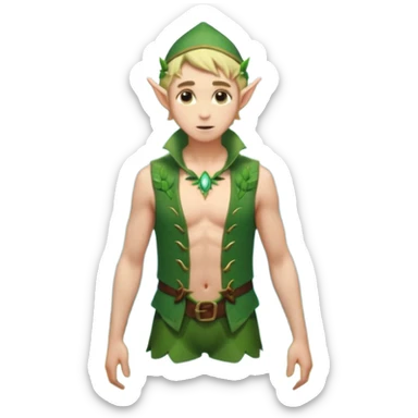 elf male wading in shallow tide pool, palm emitting soft green light to heal glowing coral, practical open vest over bare chest, determined gaze, pointy ears, vibrant underwater plants, centered emoji, nature guardian summer sticker