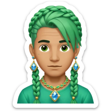 gem lover man with gem accessories excessive amount very big gem earrings green braided hair and blue diamonds  sticker