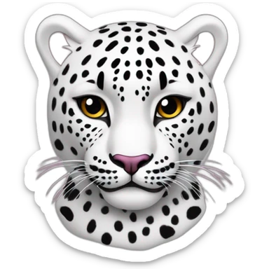 Leopardo las nieves, blanco con manchas en vez de negras, que sean violetas las manchitas, y pelo rosa, macho sticker