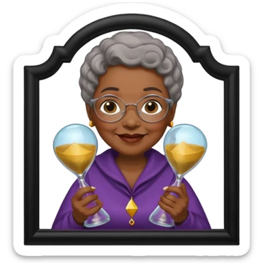 black grandma holding hourglass in a frame sticker