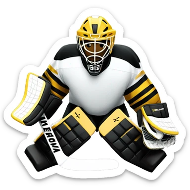 Ice hockey goalie with black and gold pads sticker