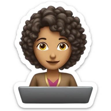 A curly indian lady with dark brown hair learning about mortgages on a laptop sticker