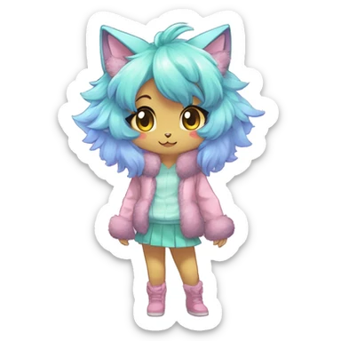 Anthro Cute Fluffy Gorgeous Magical Petite Shiny Colorful Pastel Glitter Sparkle Anime Chibi Fantasy-Animal-Fakémon-Pokémon-Hybrid Fur Sona Aesthetic Trending Style Full Body sticker