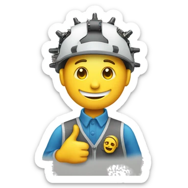 Happy face emoji with an engineering gear in his hands  sticker