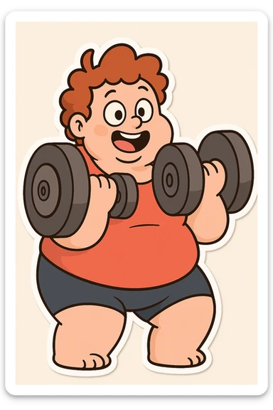 Make the dumbbells much larger while keeping the cartoonish and cute style intact, preserving the playful and adorable vibe. sticker