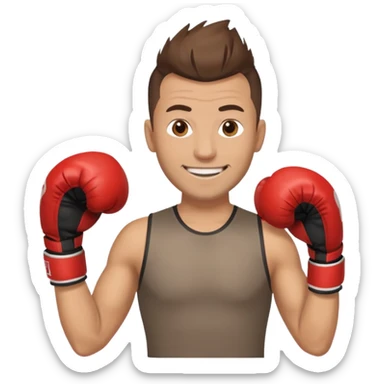 Rapaz de 39 anos ,cabelo castanho médio ,olhos castanho claro , cabelo corte moecano disfarçado , com uma luva de box na mão sticker