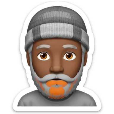 A dark-skinned man with a gray beanie, brown eyes, and a dark gray beard, wearing a calm expression. sticker
