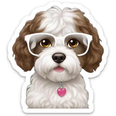 Long brown hair eyeglassed turkish girl with white maltipoo sticker