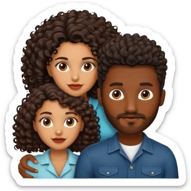 Dark brown skin man with a light beard and a curly   fade haircut with dark brown eyes with a brown  brown Latina woman with dark wavy hair  sticker