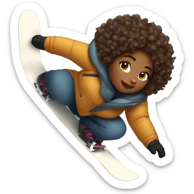 Plus size women with brown skin and curly hair snowboarding  sticker
