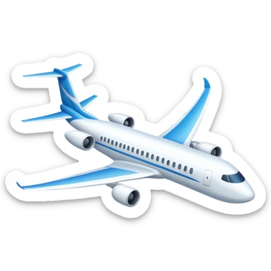A sleek commercial airplane with long wings and shining white fuselage gliding smoothly through the sky. sticker