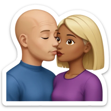 Bald man kissing brown  girl with bob blond hair sticker