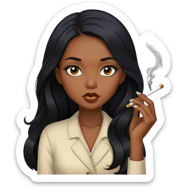 Black girl with long back hair smoking  sticker
