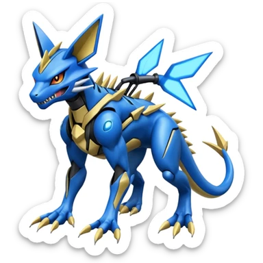 Modern Futuristic Cyber-Greymon-Greninja-Zeraora-Pokémon-Digimon-Fakémon-fusion-hybrid-creature sticker