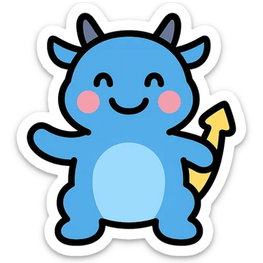 happy blue dragon, simple icon, rounded shapes, cheerful expression sticker