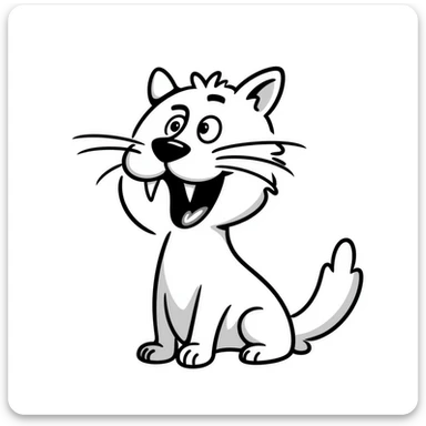 sketch of a saber-toothed cat with ridiculously long canine teeth, dramatic oversized fangs sticker