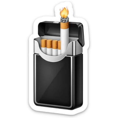 Minimalistic cigarette pack emoji, metallic black and white sticker