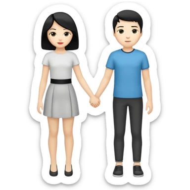 Dois jovens brancos um de cabelo preto e outro loiro com penteado moderno, de corpo inteiro e mãos dadas sticker