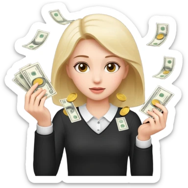 Haz un emote de una chica lanzado lluvia de billetes en formato gifg sticker