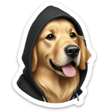 golden retriever wearing a black hoodie sticker