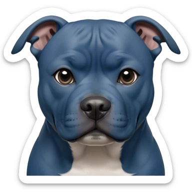 Cinematic Noble Blue Staffordshire Bull Terrier Portrait Emoji, Poised and regal, with a compact, muscular build and a sleek, well-groomed blue Fur, deep-set soulful dark eyes, Simplified yet sharp and sophisticated features, highly detailed, glowing with a soft, dignified glow, high shine, intelligent and loyal, stylized with an air of strength, focused and attentive, soft glowing outline, capturing the essence of a watchful and confident guardian, so majestic it feels as though it could stride out of the screen with effortless authority! sticker