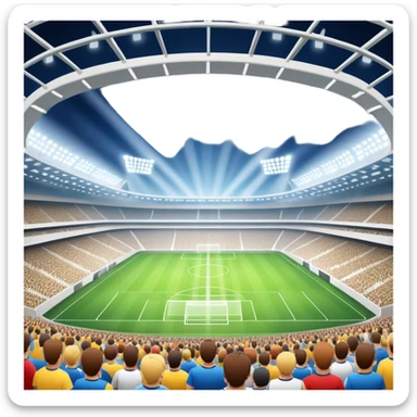 An icon showing a soccer stadium filled with close-up players in action, inspired by EA Sports FC 25. The design features players on the field, with the stadium lights shining brightly and a lively crowd in the stands. Transparent background highlights the energy and excitement of the match. sticker