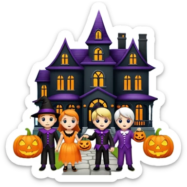Kids trick or treating at a mansion sticker
