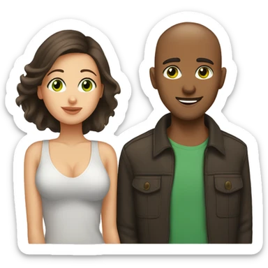 Buzz cut brown hair guy with green eyes kissing woman with dark brown hair and brown eyes sticker