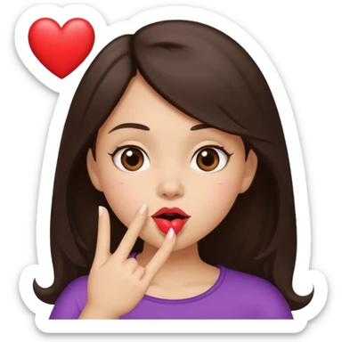Dark brown haired girl with a mischievous expression blowing a kiss, with a heart.   sticker