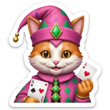 court jester cat medieval, poker card ace, pink sticker