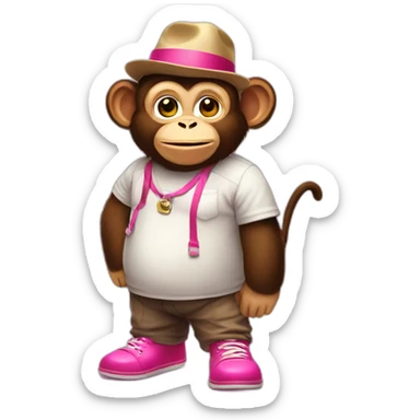 Monkey with hat glazzes a shirt and pants and pink shoes and a rubes cube in hes hand and is fat sticker