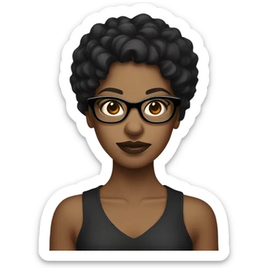 Brown girl with black curly hair with square black glasses, with dark brown eyes, in the shape of a zombie sticker