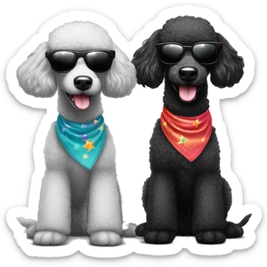 Two BLACK poodles wearing sparkling sunglasses with a big smile. Also with a bandanna around its neck. Both Dogs needs to be all black sticker