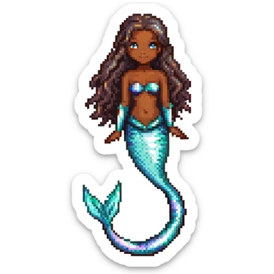 Beautiful mermaid with dark brown skin and iridescent scales sticker