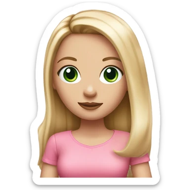 Realistic White girl with Long straight blonde hair and green eyes, tattoos, full body wearing pink dress, holding pink handbag sticker