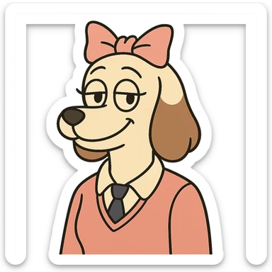 preppy dog with a pink head piece bow in flat toon style sticker